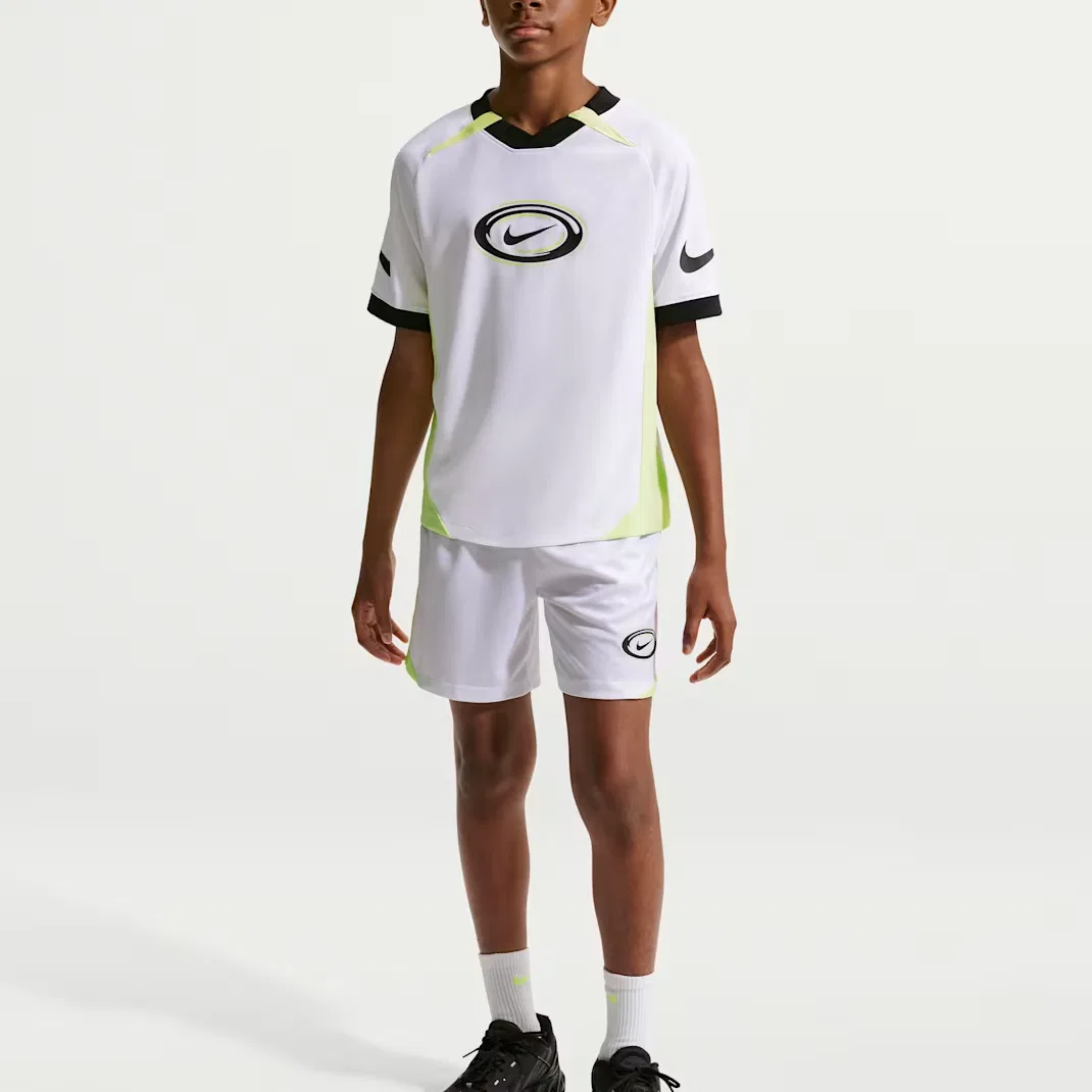 Детская быстросохнущая футболка Nike V Neck, White/Light Lime/Black — фото 3