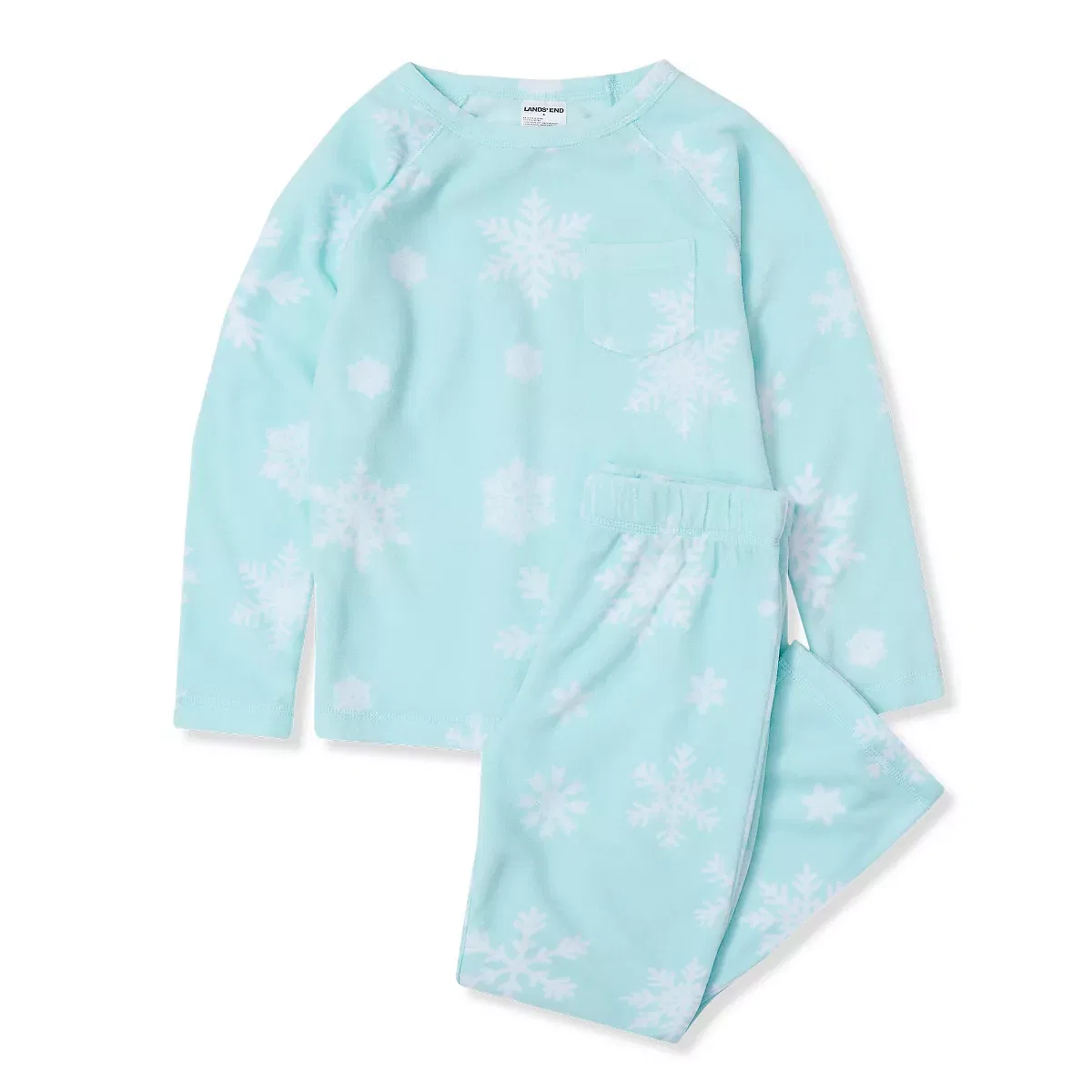 Детская пижама из флиса с длинным рукавом Lands' End, Aqua Snowflakes