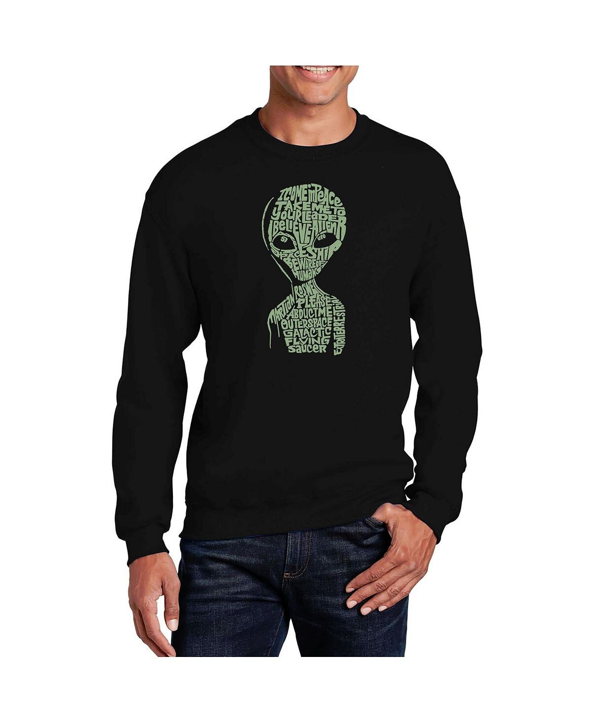 

Мужская толстовка с круглым вырезом word art alien LA Pop Art, черный