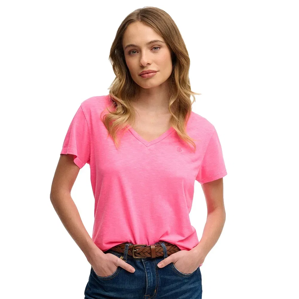 Женская футболка с V-образным вырезом и вышивкой Superdry Studios Slub Superdry, Pink