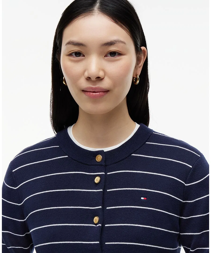 Кардиган женский с круглым вырезом, из хлопка Tommy Hilfiger, Fine Stripe Dark Night — фото 3