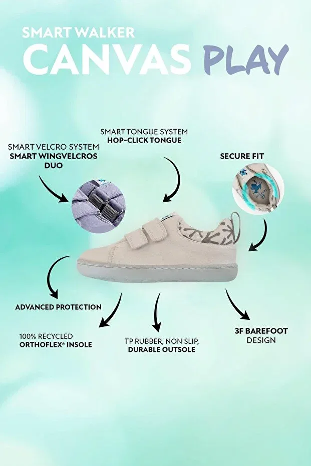 Детские кеды для мальчиков хлопковые Smart Walker Canvas Play White Barefoot Kids Shoes Hopfrög, White — фото 3