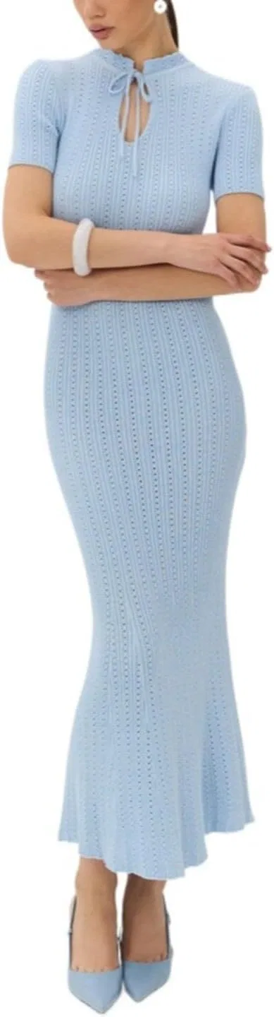Женское платье-миди с длинным рукавом, Slim Bodycon, синий