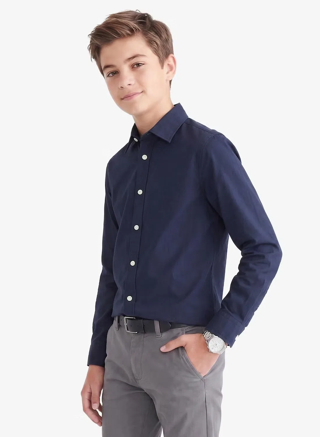 Рубашка классическая однотонная детская Jack & Jones Junior, темно-синий