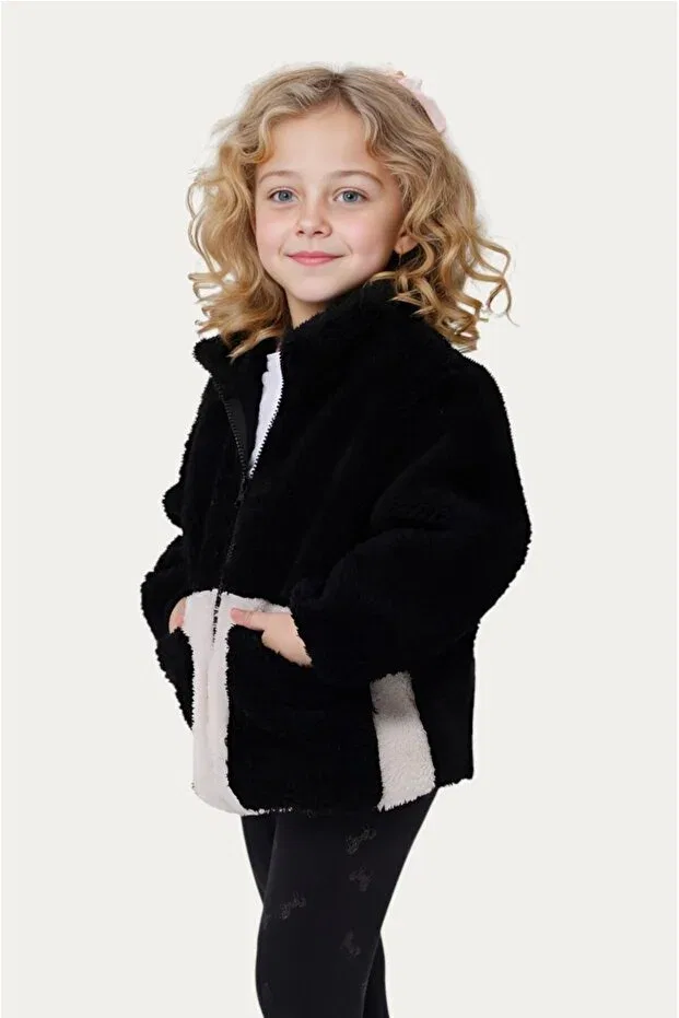 Детское зимнее пальто для девочек из плюша Outriverkids, Black — фото 3