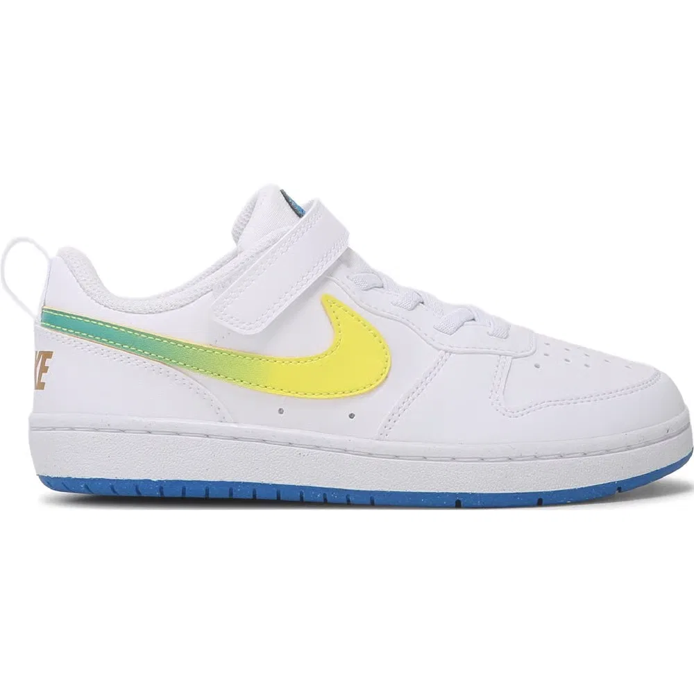 Детские низкие кроссовки Court Borough Recraft Nike, White/Blue/Yellow — фото 2