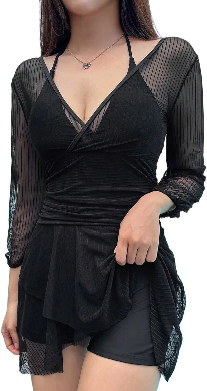 Женский цельный купальник с завязками сзади Halter, Black