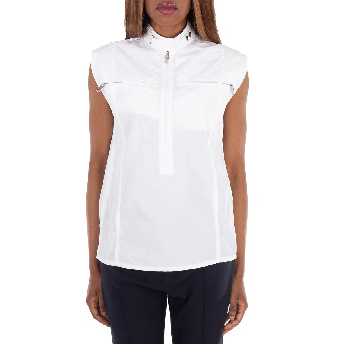 Топ без рукавов Half-Zip High-Neck Cotton Tank Top Burberry, White — фото 2