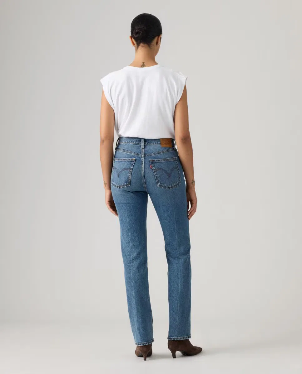 Женское прямые джинсы, Vaquero Recto Ribcage Slim Tiro Alto, Levi's, синий — фото 2