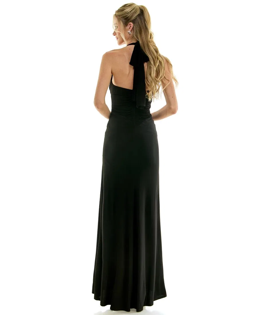 Платье для выпускного вечера с пайетками, драпировкой и разрезом, Elegant Draped Halter Sequined Gown Emerald Sundae, Black — фото 4