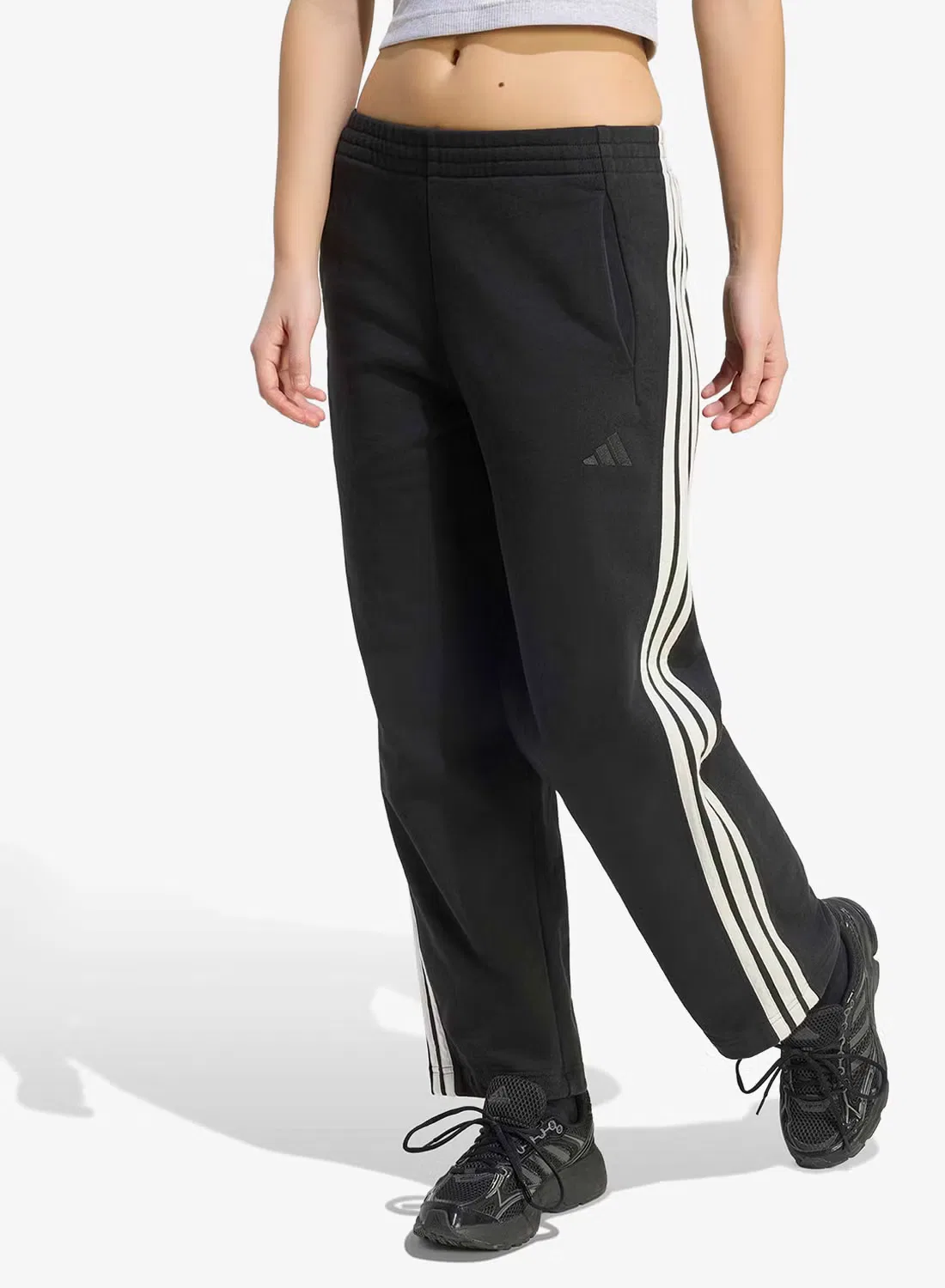 Брюки-бочонок с лампасами Adidas, черный