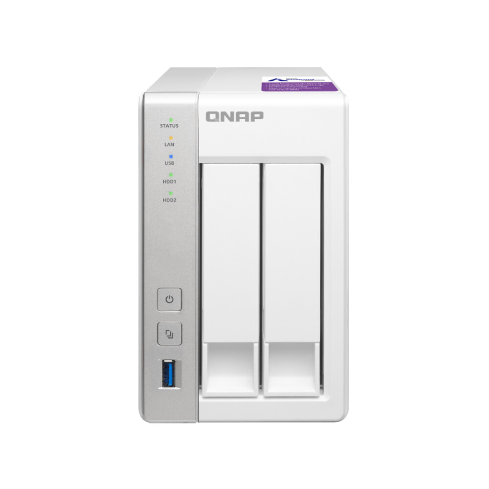 

Сетевое хранилище QNAP TS-231P, 2 отсека, 1 ГБ, без дисков, белый