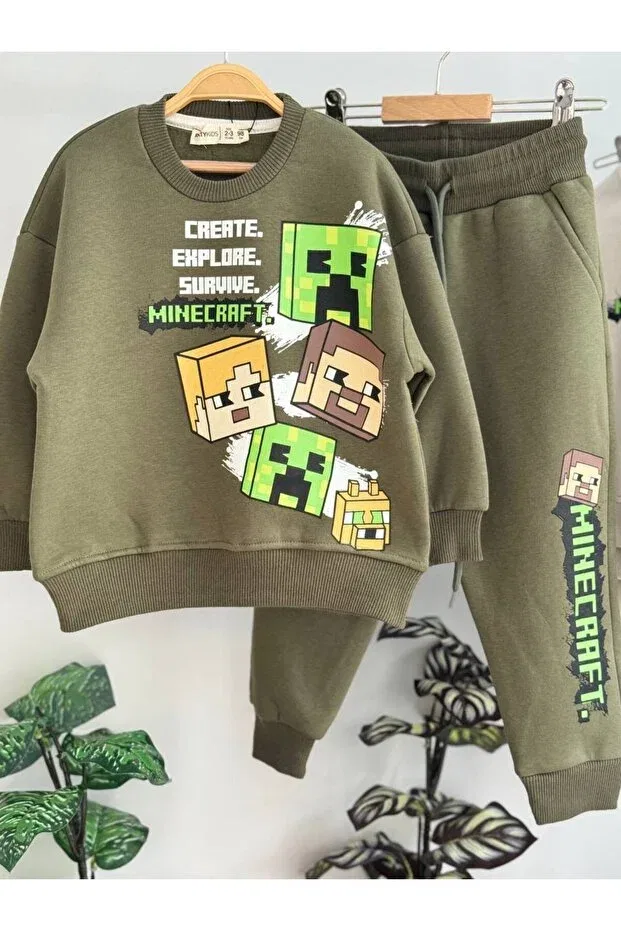 Детский комплект спортивного костюма для мальчиков с принтом Minecraft Paty Kids, Khaki