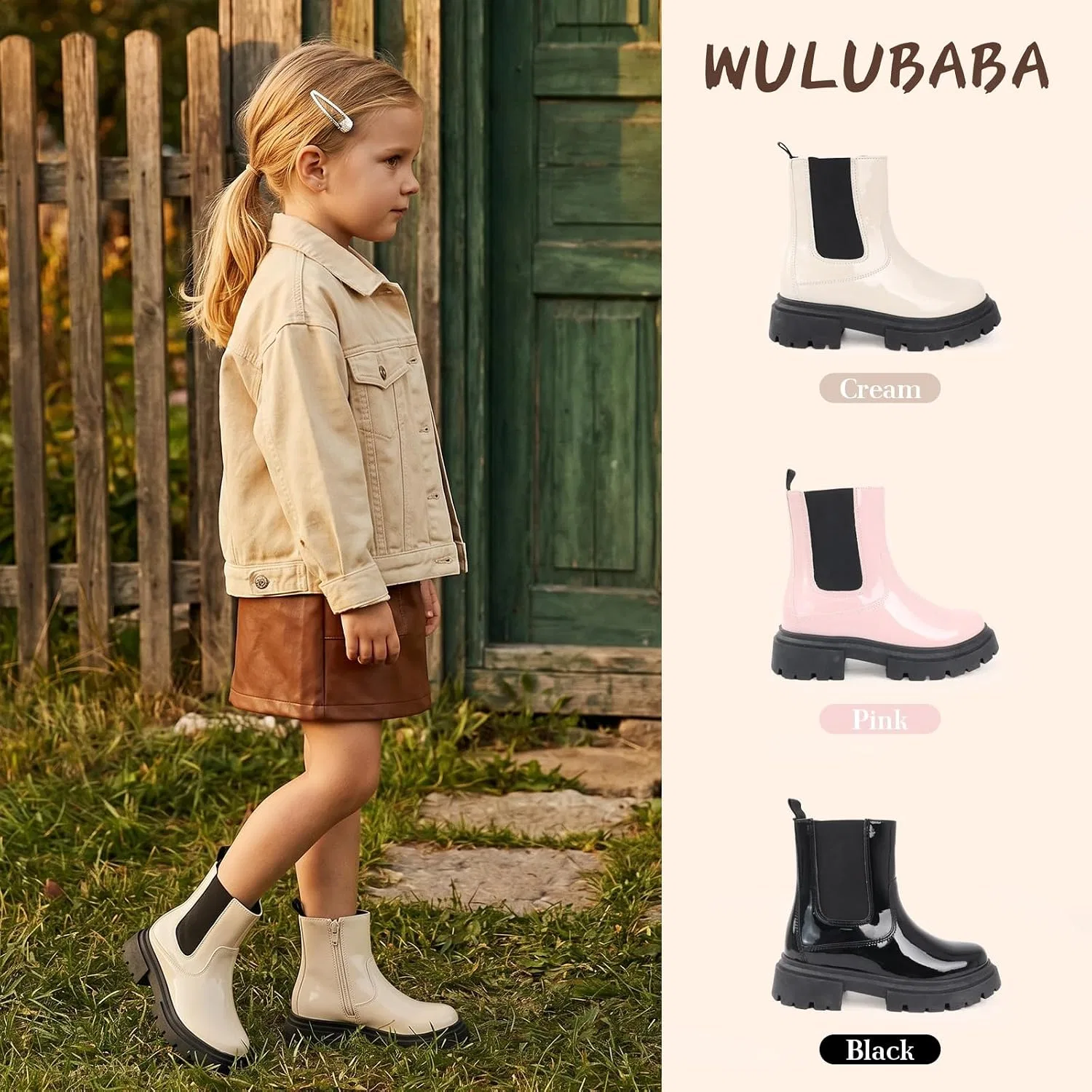 Детские ботинки для девочек с боковой молнией Chelsea Wulubaba, Pink — фото 2