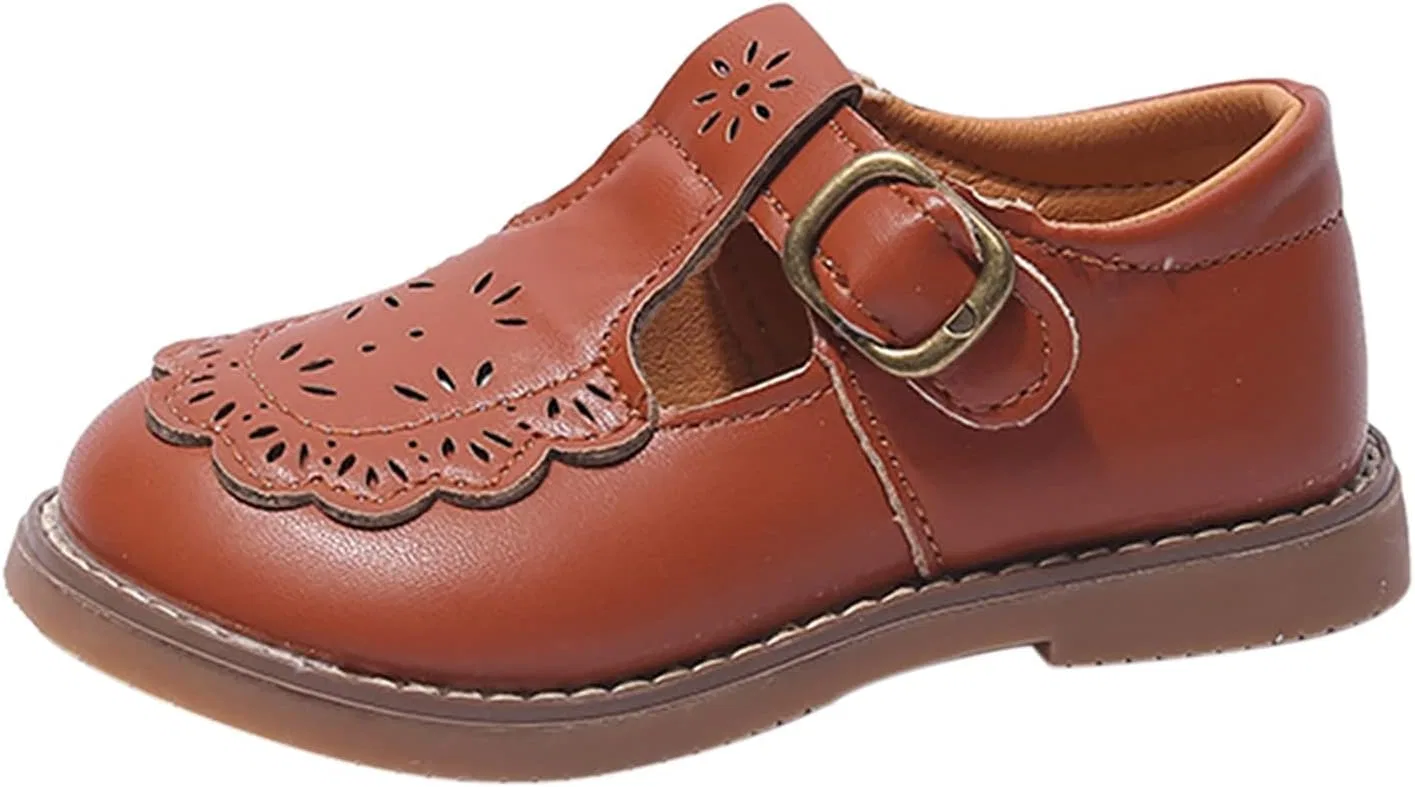 Детские туфли Мэри Джейн для девочек с цветком, Brown