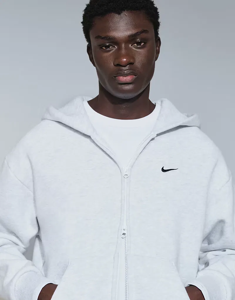 Толстовка Nike Solo Fleece оверсайз с двойной молнией, светло-серый — фото 4