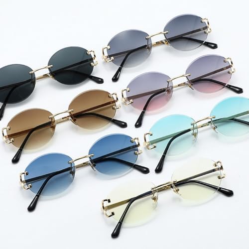 

Солнцезащитные очки без оправы круглой формы 2027 года для женщин и мужчин, солнцезащитные очки с градиентным затемнением, без оправы, защита от УФ-излучения UV400 MTZJH, C4gold-green