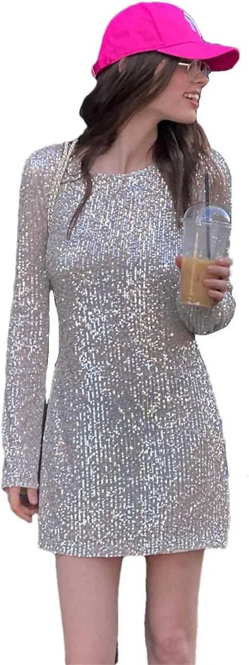 Женское платье с пайетками Silver Sequins, Beige