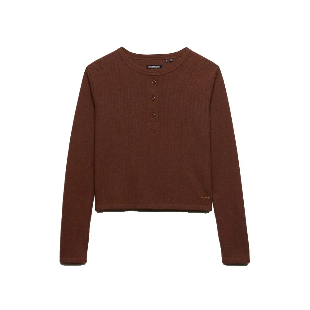 Женский лонгслив с вафельным переплетением Athletic Essentials Waffle Button Superdry, Brown — фото 3