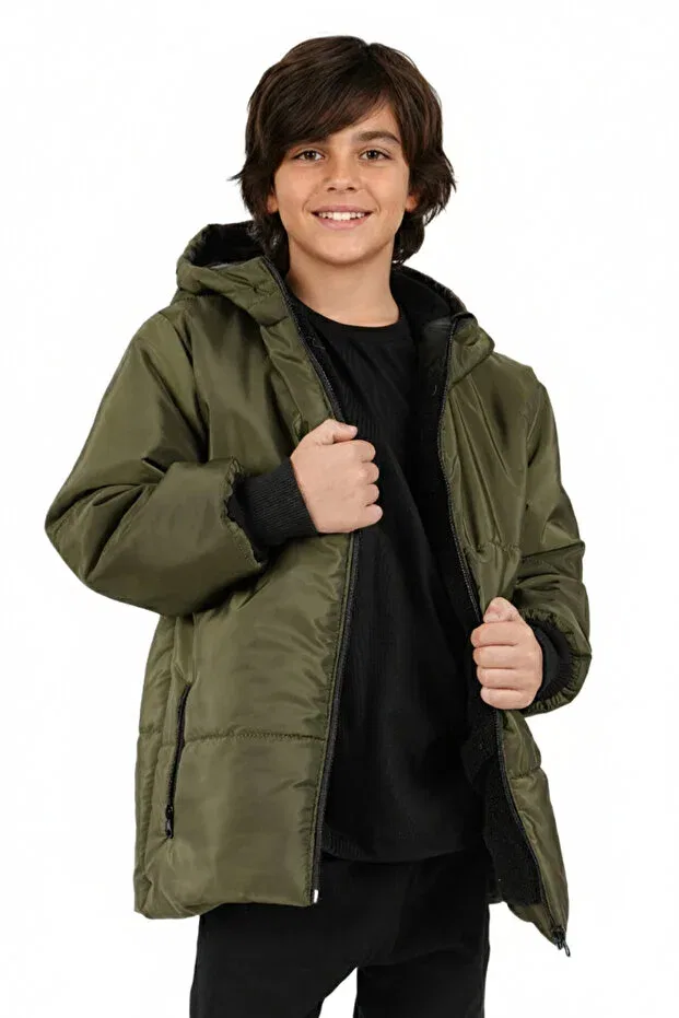 Детское пальто-пуховик для девочек с капюшоном Jarmo Kids, Khaki