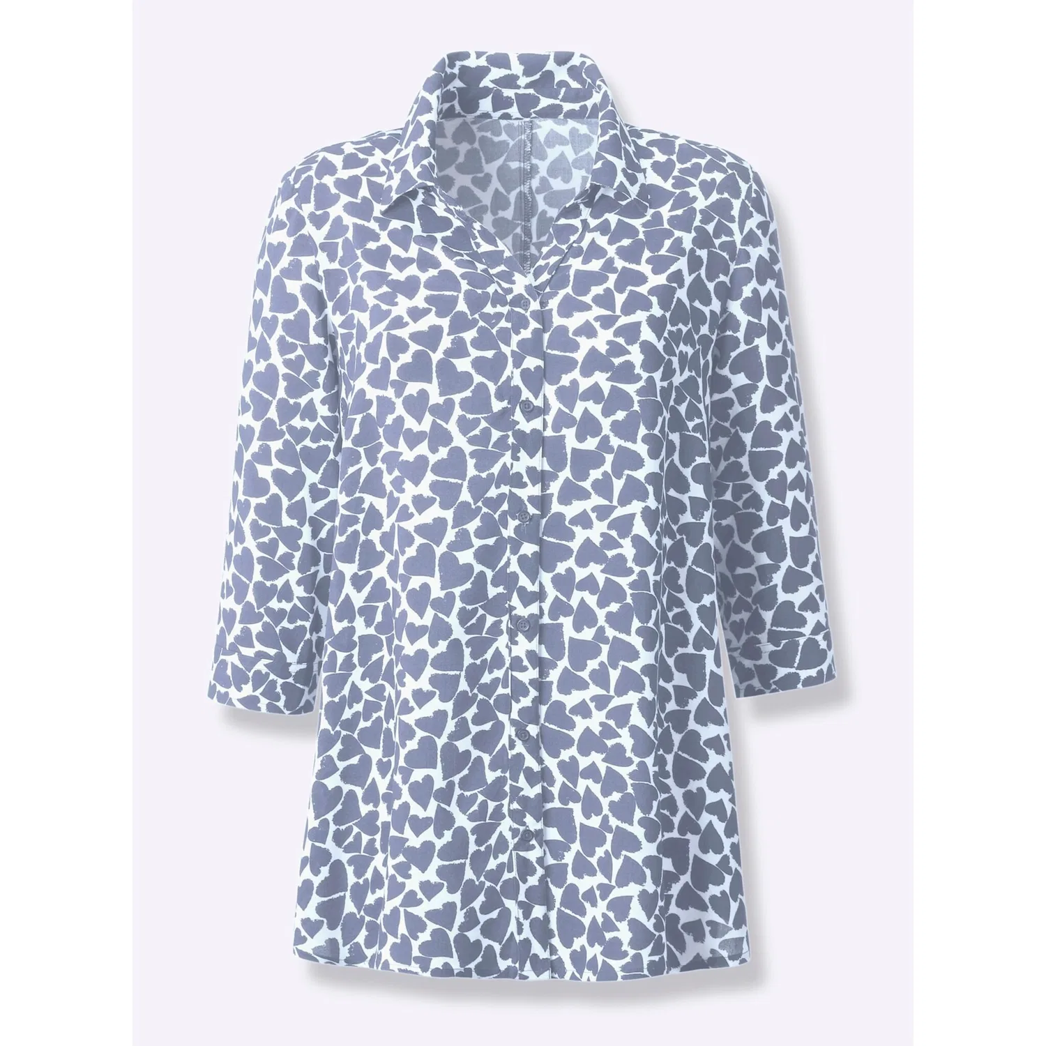 Женская удлиненная блуза с принтом Classic Basics, White-Blue Patterned — фото 2