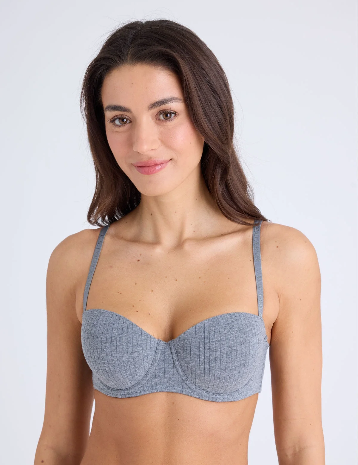 Женский комплект бюстгальтеров U.S. Polo Assn. Cotton Ribbed, 3 шт, меланжевый серый/розовый/голубой — фото 2