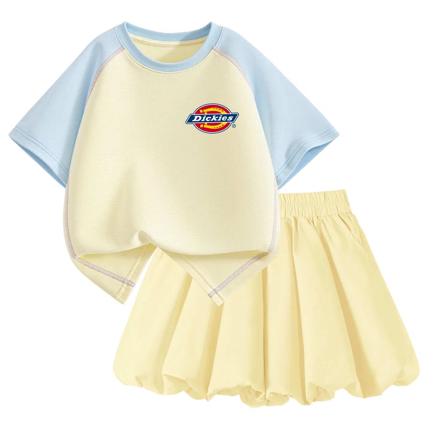 Детский спортивный комплект с круглым вырезом Dickies, Standard K Blue Yellow+Solid Color Pine Nuts Yellow