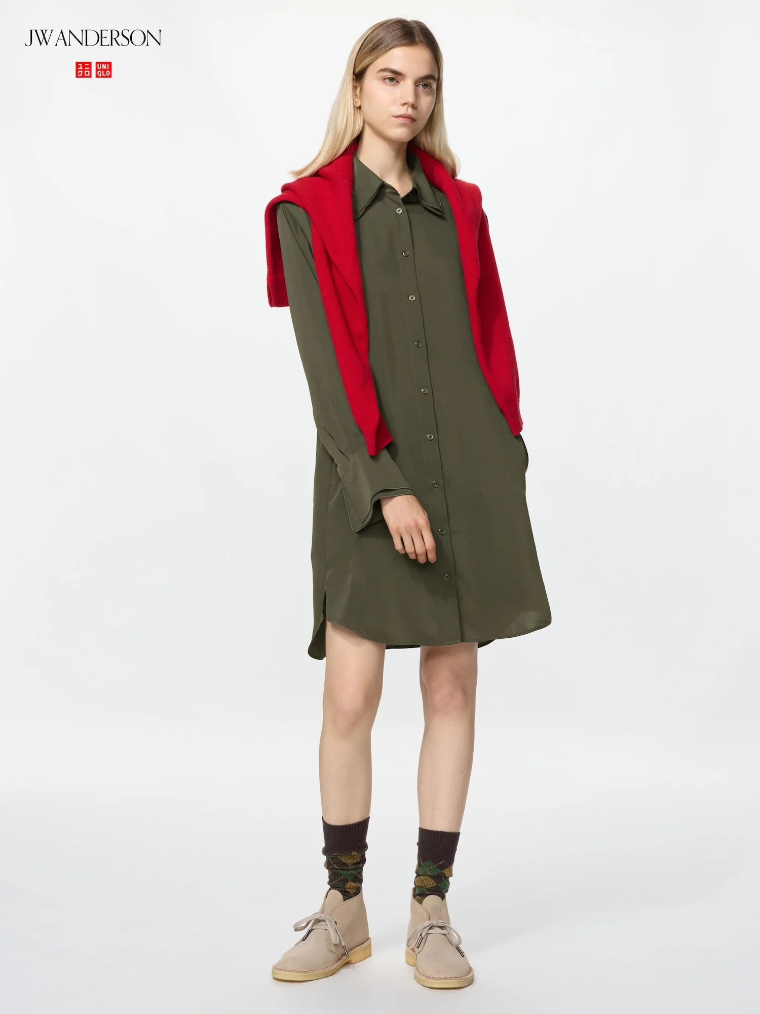 Платье-рубашка Uniqlo x JW Anderson, 57 оливковый