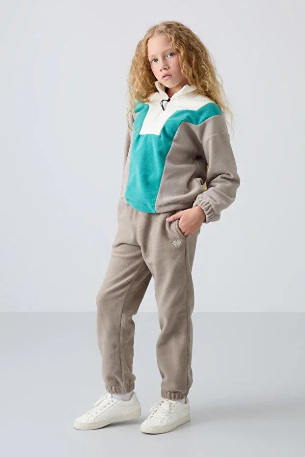 Детские спортивный брюки для девочек из флиса Tommy Life, Dark Beige — фото 2