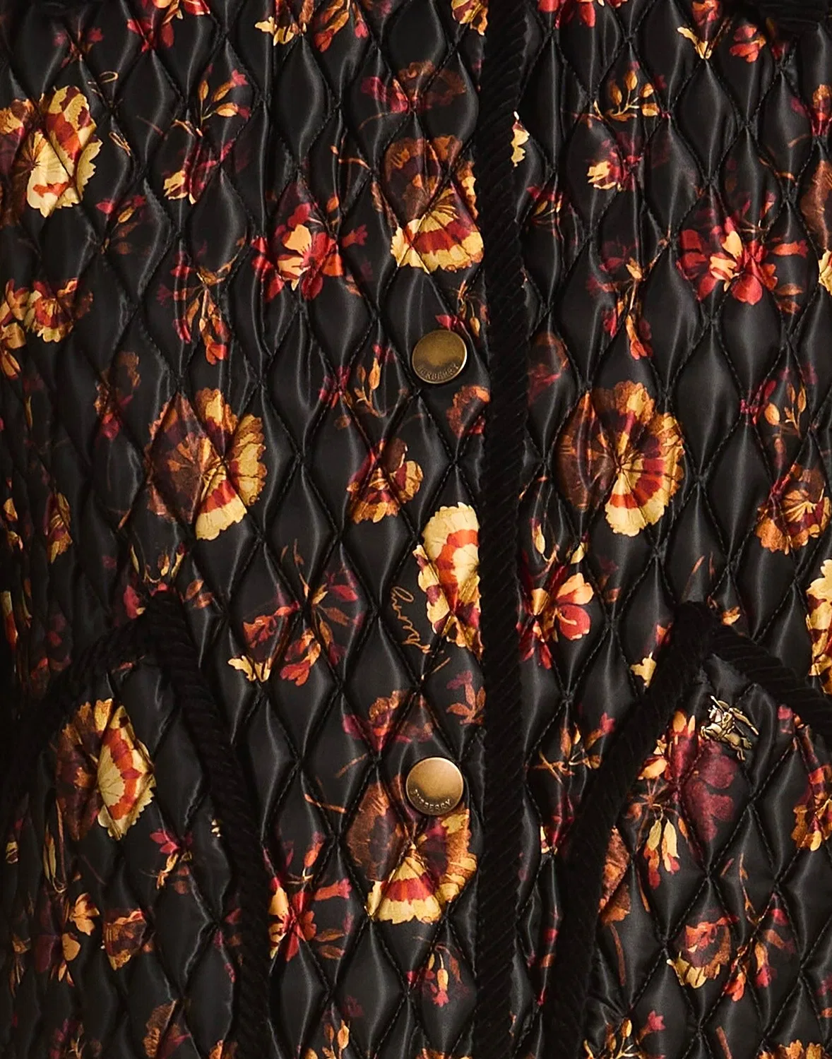 Женское стеганое пальто с цветочным принтом Burberry, черный — фото 4