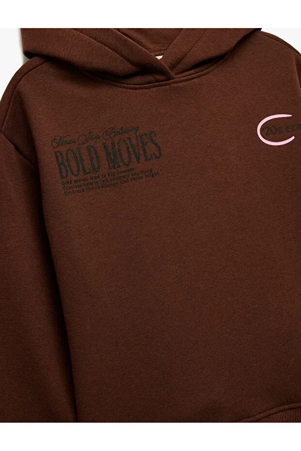 Детские свитшот для девочек оверсайз с принтом Fleece-Lined Oversized Hooded Sweatshirt Koton, Brown — фото 3