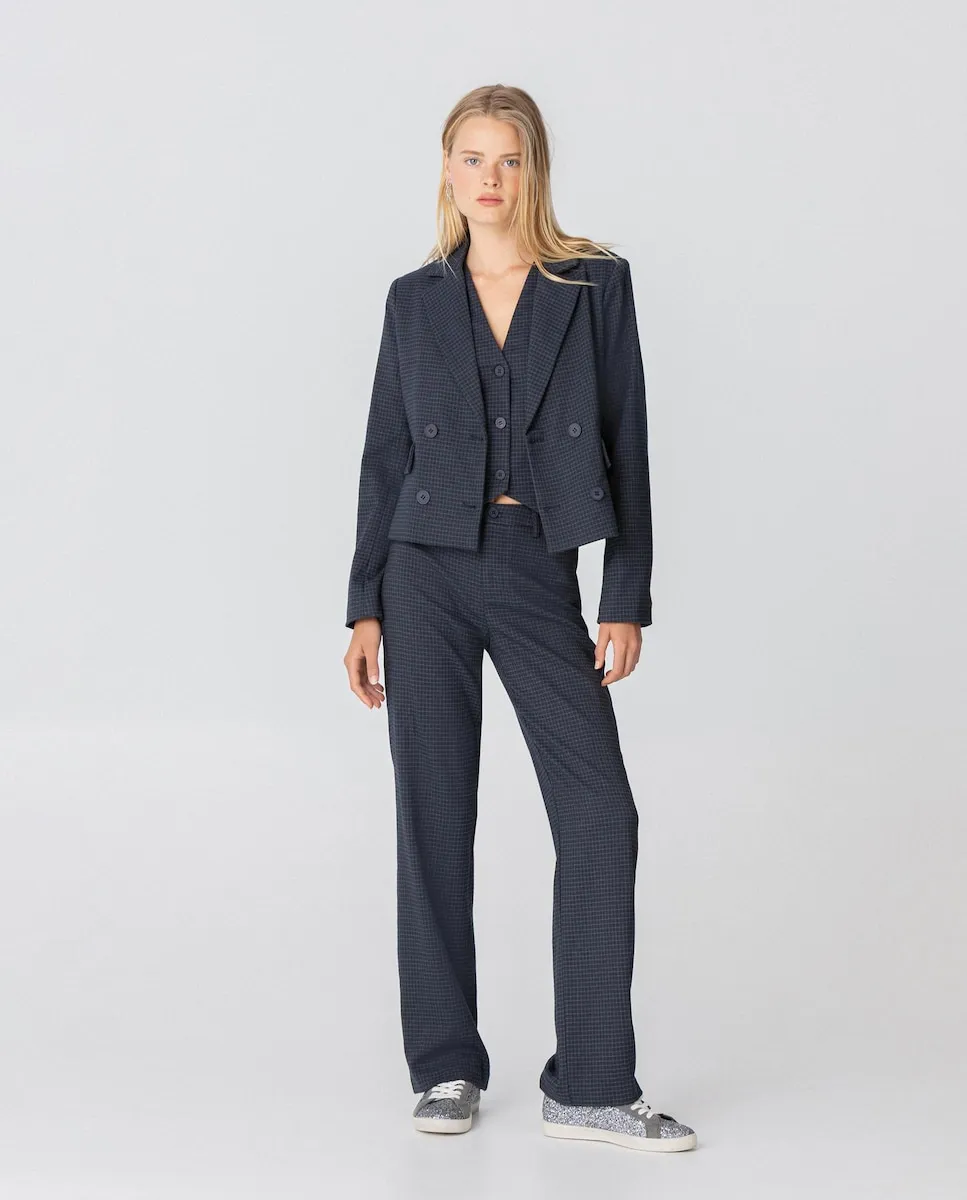 

Женский укороченный пиджак в клетку Noon, темно-синий