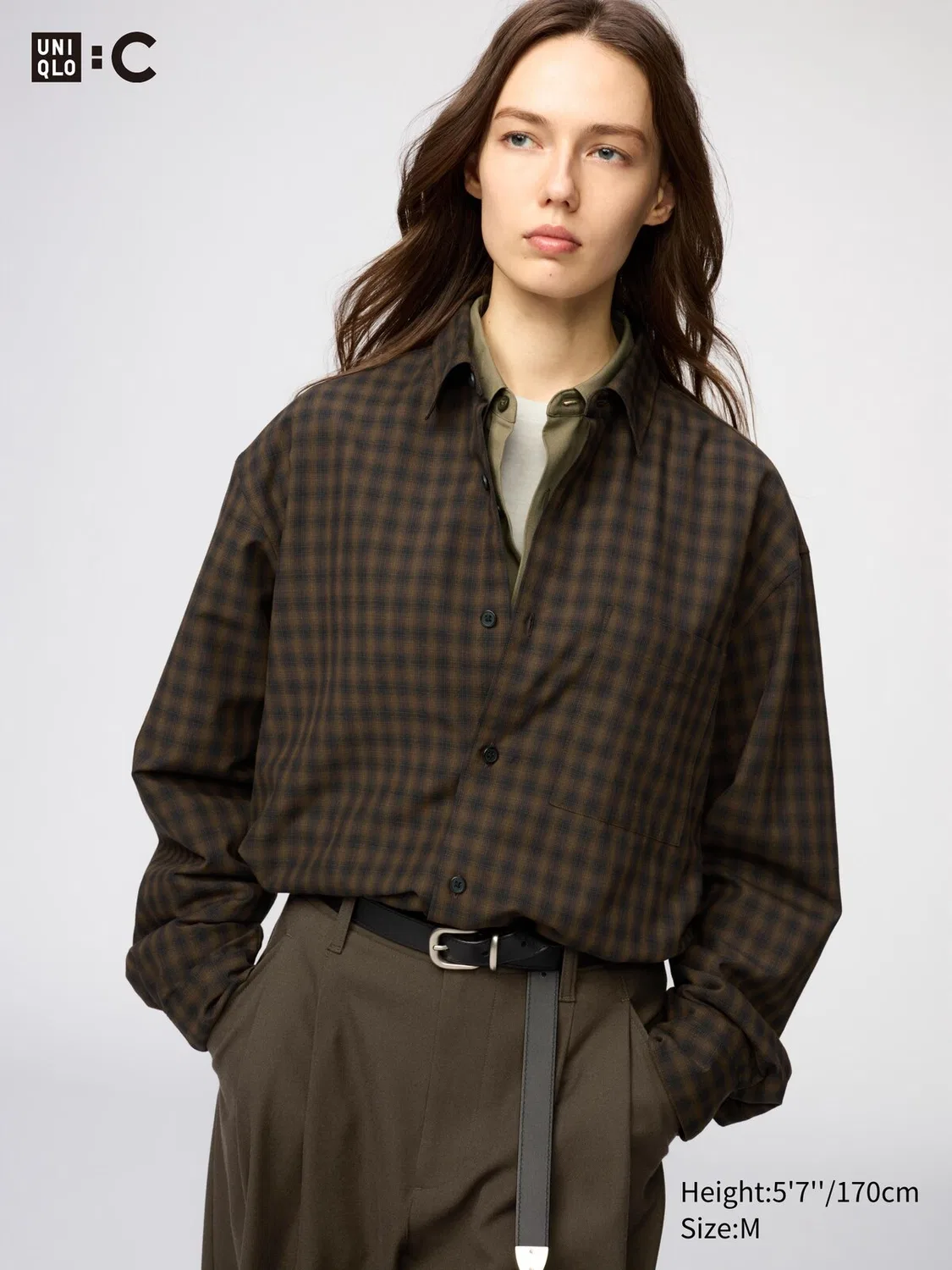 Рубашка Uniqlo, клетка, мягкая, не требующая ухода, коричневый — фото 3
