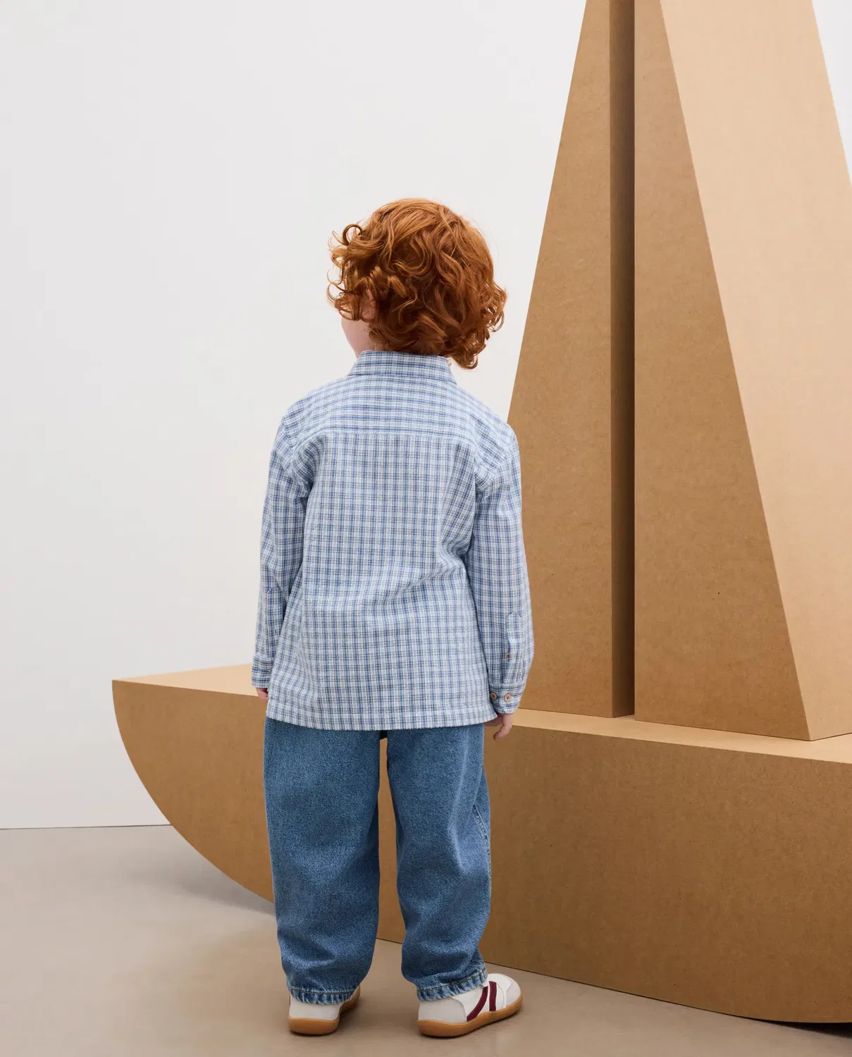 Детская рубашка с длинным рукавом с клетчатым принтом Kids El Corte Inglés, Azul — фото 3