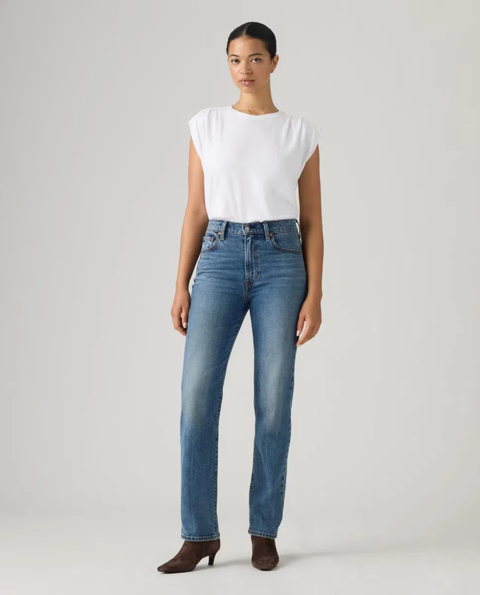 Женское прямые джинсы, Vaquero Recto Ribcage Slim Tiro Alto, Levi's, синий