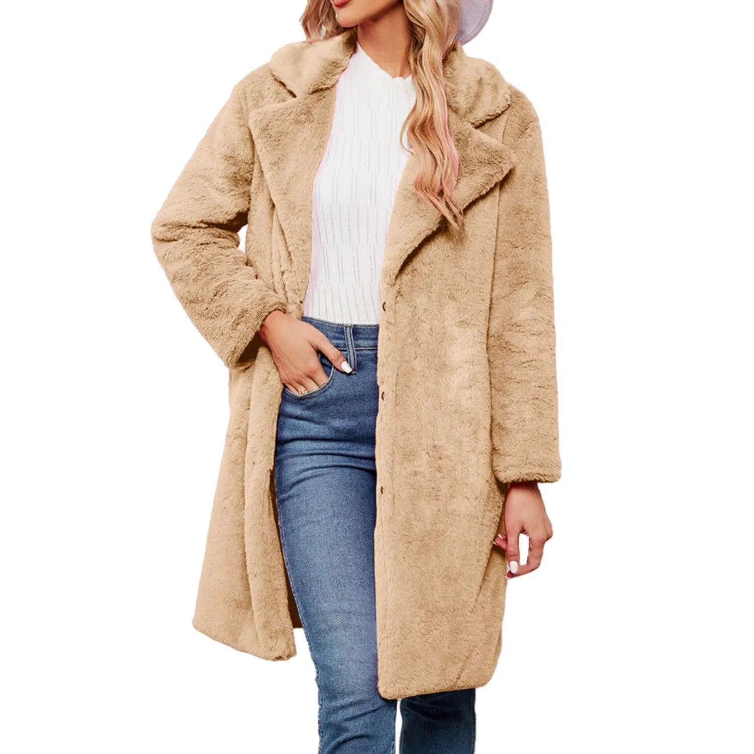 Женское зимнее пальто с открытым передом, модель Furry Jackets Sweaters, dark khaki