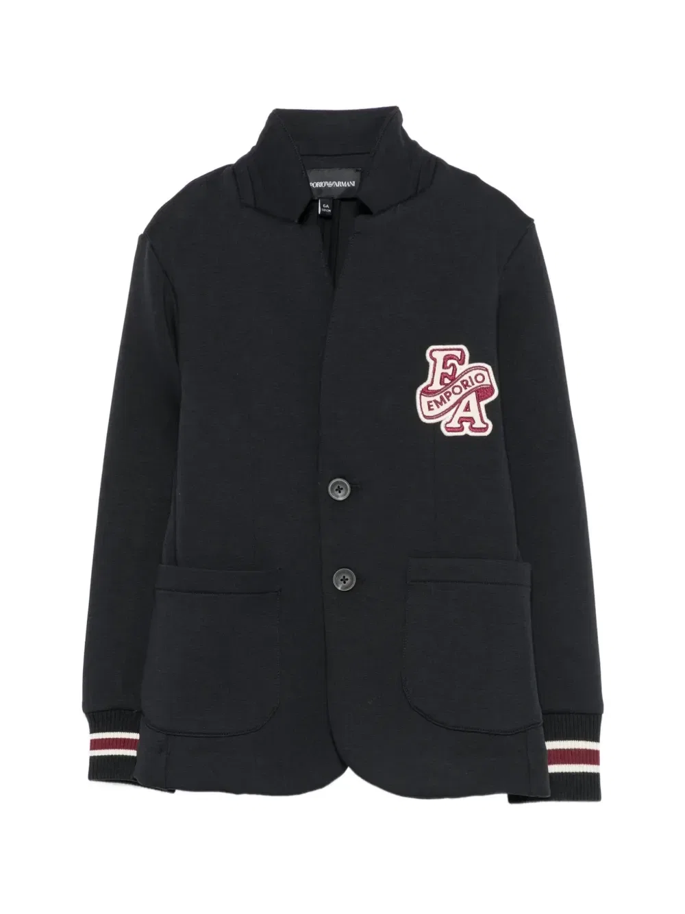 Блейзер с логотипом на нашивке и ребристыми манжетами Emporio Armani Kids, синий