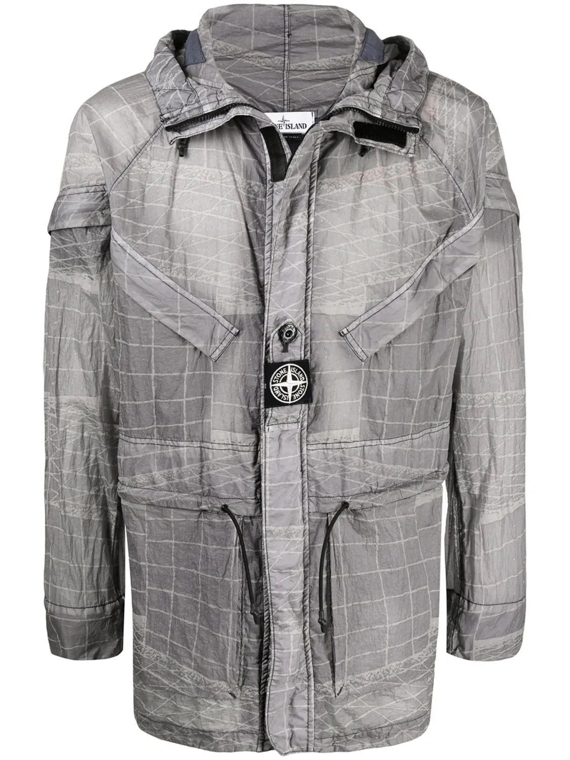 Легкая куртка с капюшоном и абстрактным принтом Stone Island, серый