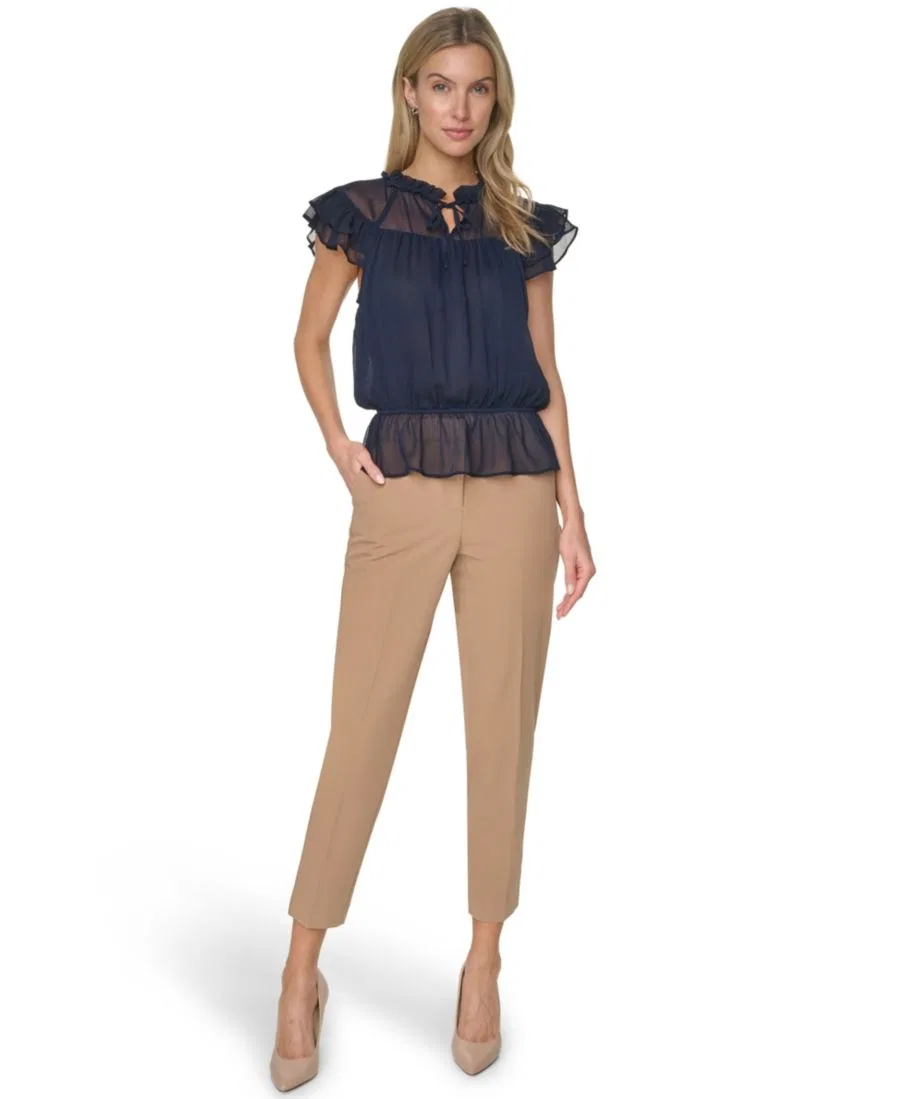 Блуза с пеплумом и рукавами-крылышками, модель Peplum Flutter-Sleeve Pull-On Tommy Hilfiger, Midnight — фото 2