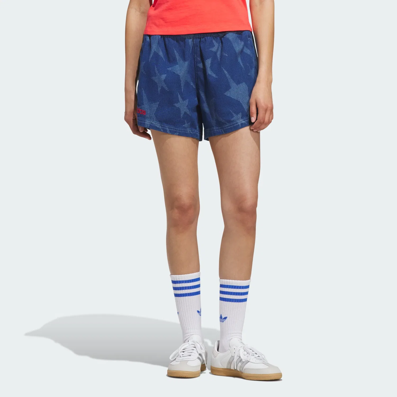 Женские шорты свободного кроя с принтом adidas, Medium Blue Denim