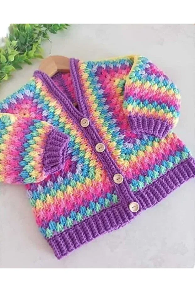 Детский кардиган для девочек вязаный Hand knitted baby girl, children's cardigan El Örgüsü, Purple
