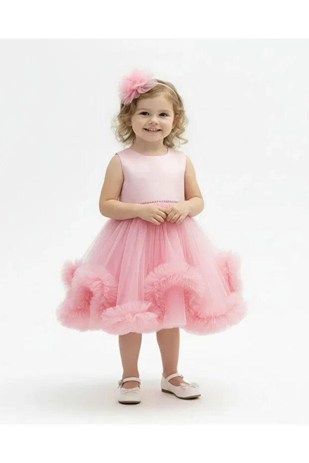 Детское платье для девочек из фатина с принтом Butikhappykids, Pink — фото 3