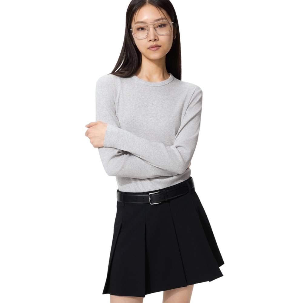 Лонгслив Uniqlo Soft Rib Crew Neck T-Shirt, 02 светло-серый
