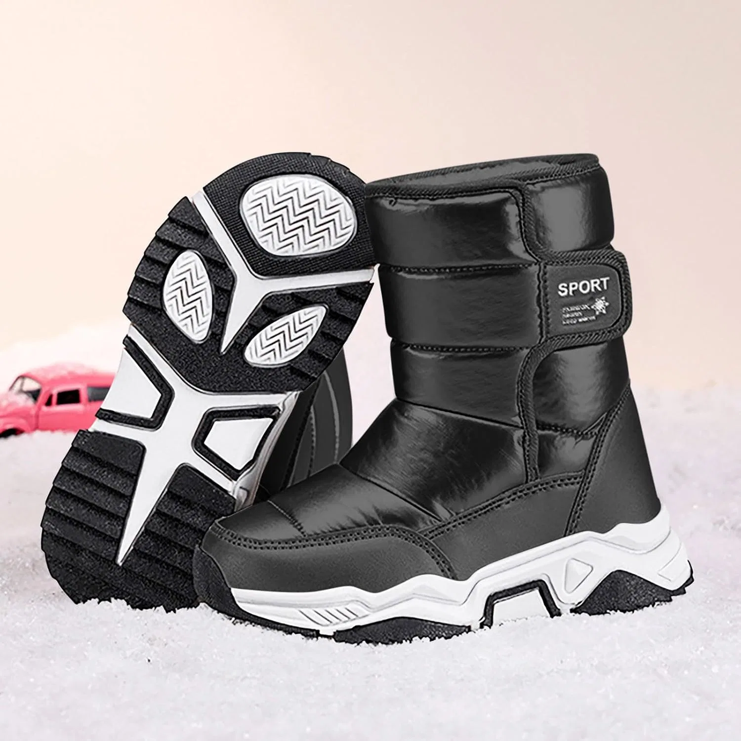 Детские зимние ботинки для девочек с принтом Metallic Boot, Black — фото 4