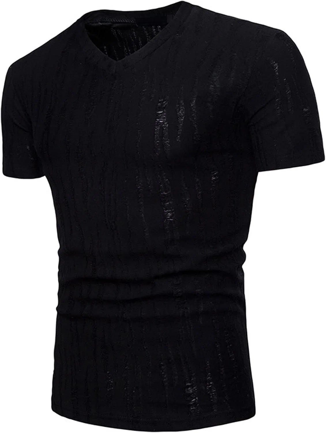 Мужская футболка с V-образным вырезом Henley, Black — фото 2