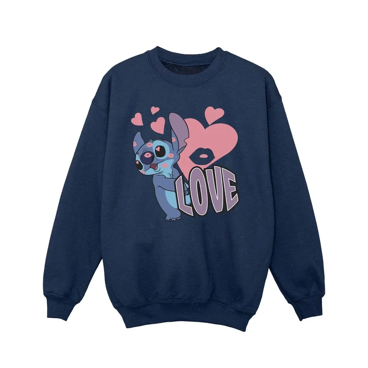 Детский свитшот с принтом Love Hearts Lilo & Stitch, Navy — фото 2