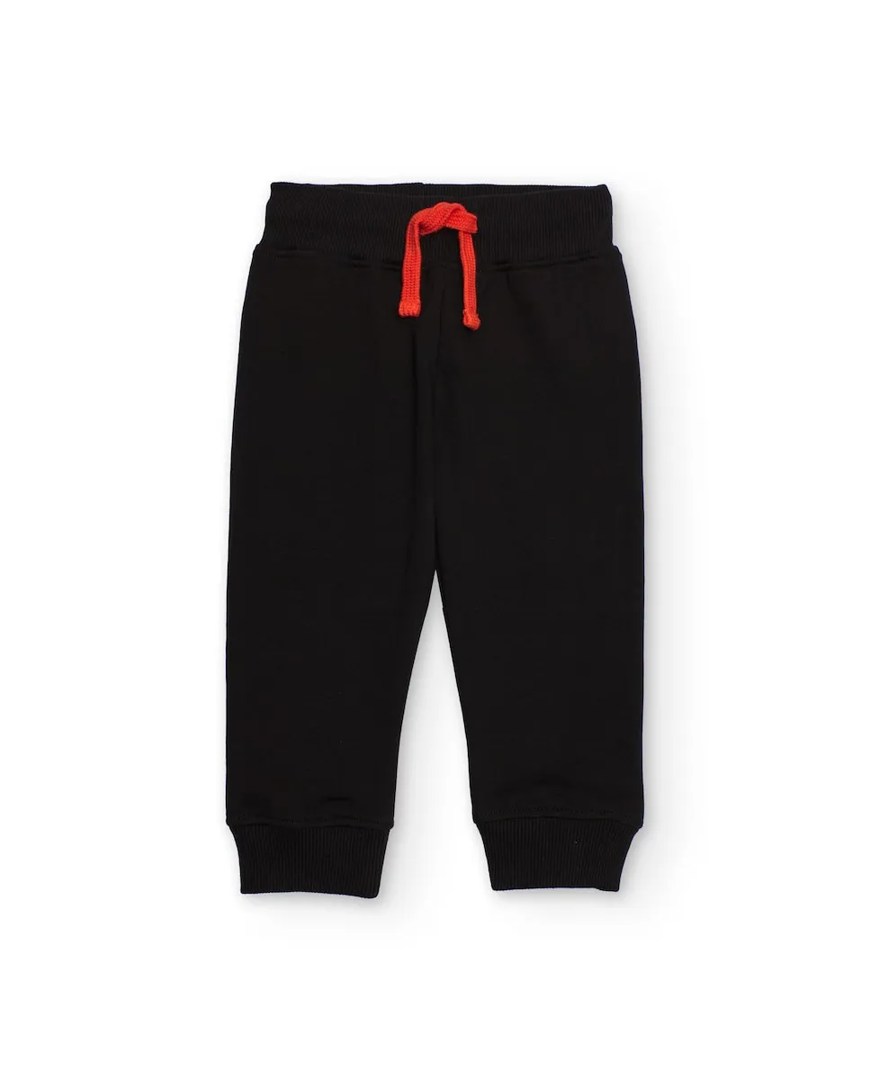 

Черные велюровые брюки для мальчика с красным шнурком Tuc tuc