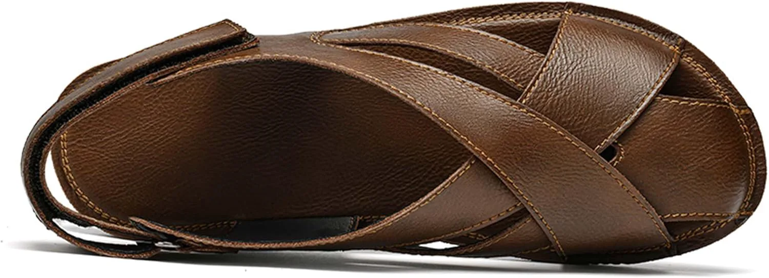 Mens Fashion Leather Сандалии hook-and-loop Rome Сандалии Mens Barefoot Сандалии Business Сандалии Daily Casual Сандалии Soft and Breathable Anti-slip Wear-resistant Durable Vtiao, коричневый — фото 3