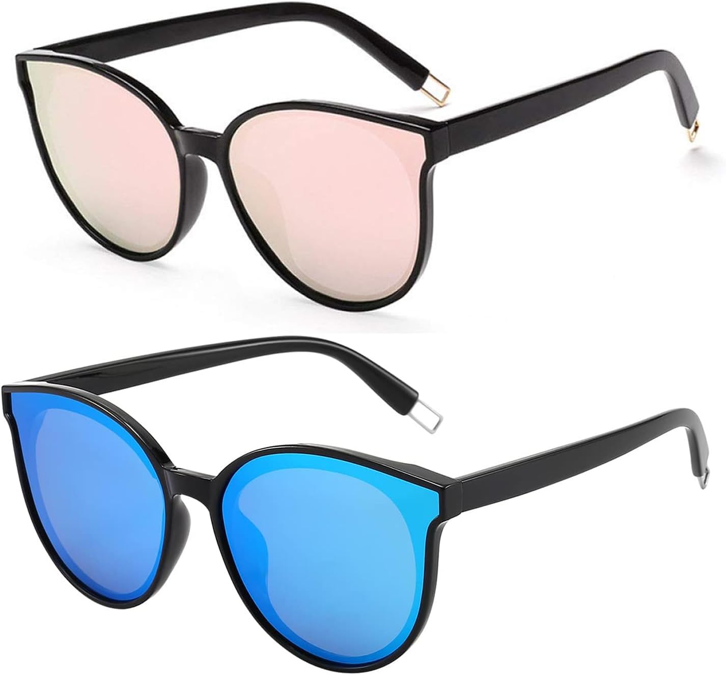 

Поляризованные солнцезащитные очки большого размера для женщин и мужчин, модные солнцезащитные очки «кошачий глаз», ретро-очки в крупной оправе, черные Dollger, 2 Pack：pink+blue Frame