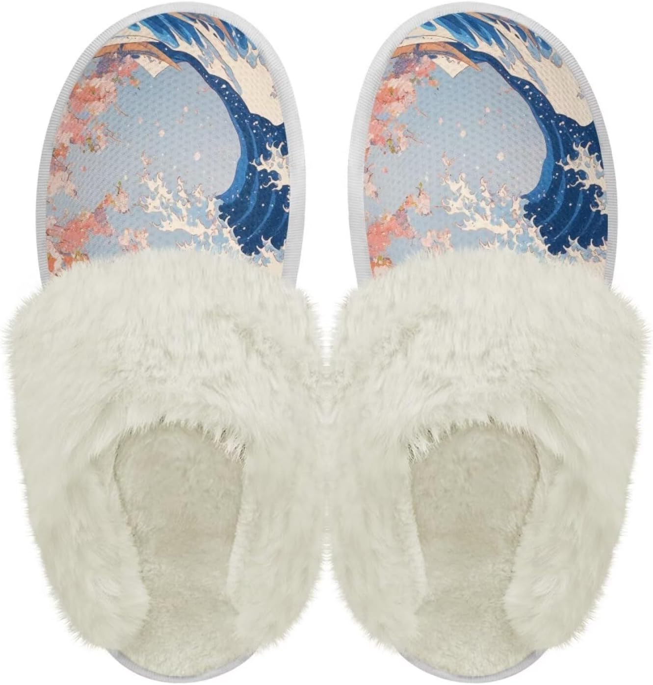 

Хлопковые тапочки с пушистыми краями, домашние тапочки для дома и улицы, хлопковые тапочки унисекс Pjheqoxe, Ukiyoe Style